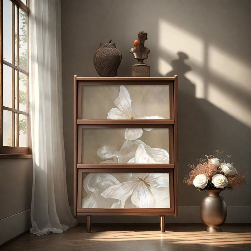 Elegant Walnut Three Door Decorative Cabinet