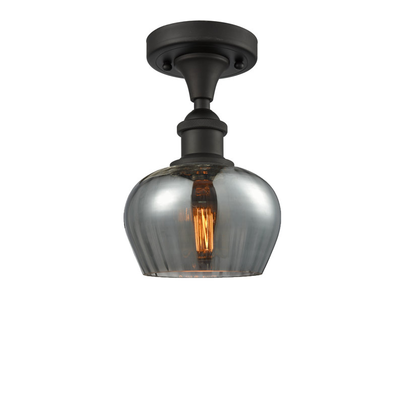Patrina Semi Flush Mount, Satin Gold, Smoked, 6 Watt Vinage LED Bulb