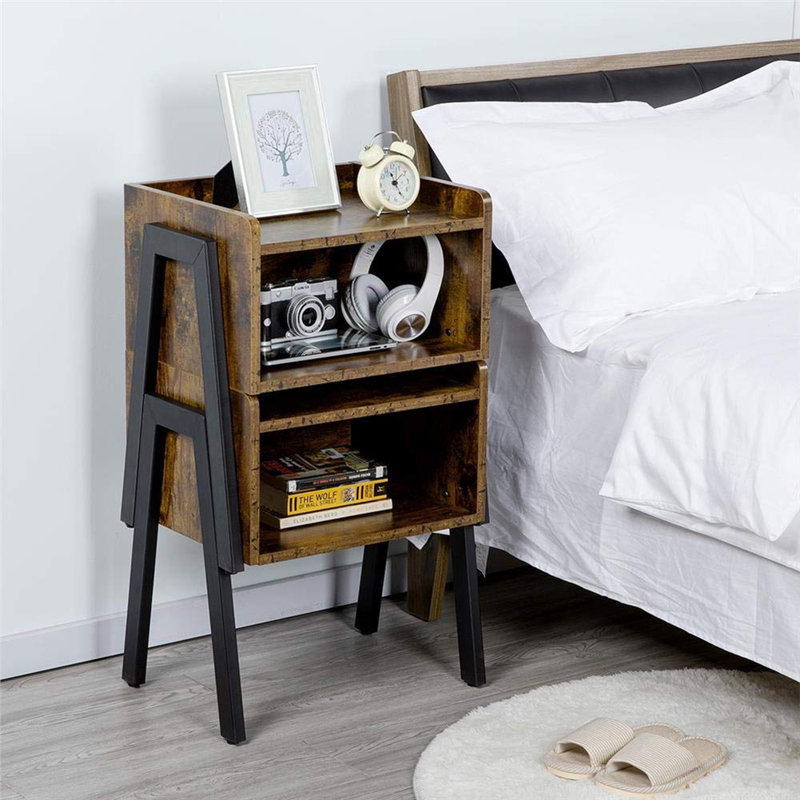 Industrial Bedside Table Nightstand Stackable End Table With Open Front Storage