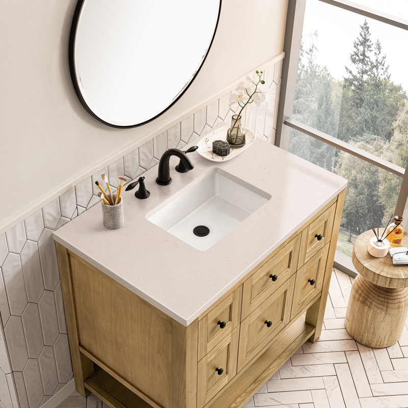 Breckenridge 36'' W Single Vanity, Light Natural Oak, Carrara White, 8" Widespread