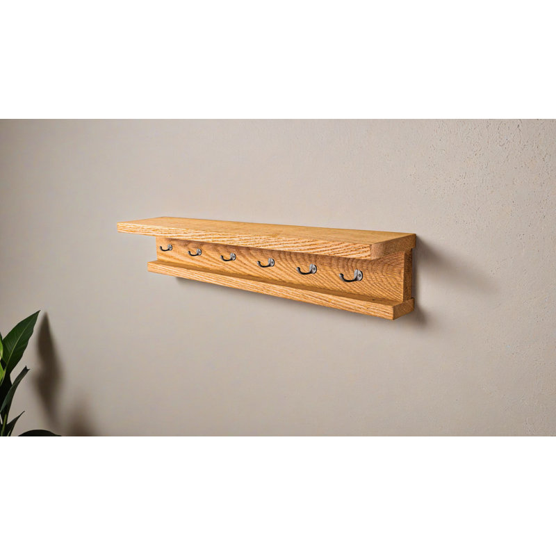 Rayne 3 Piece Oak Shelves With Hooks, 5.75" H x 72" W x 5" D