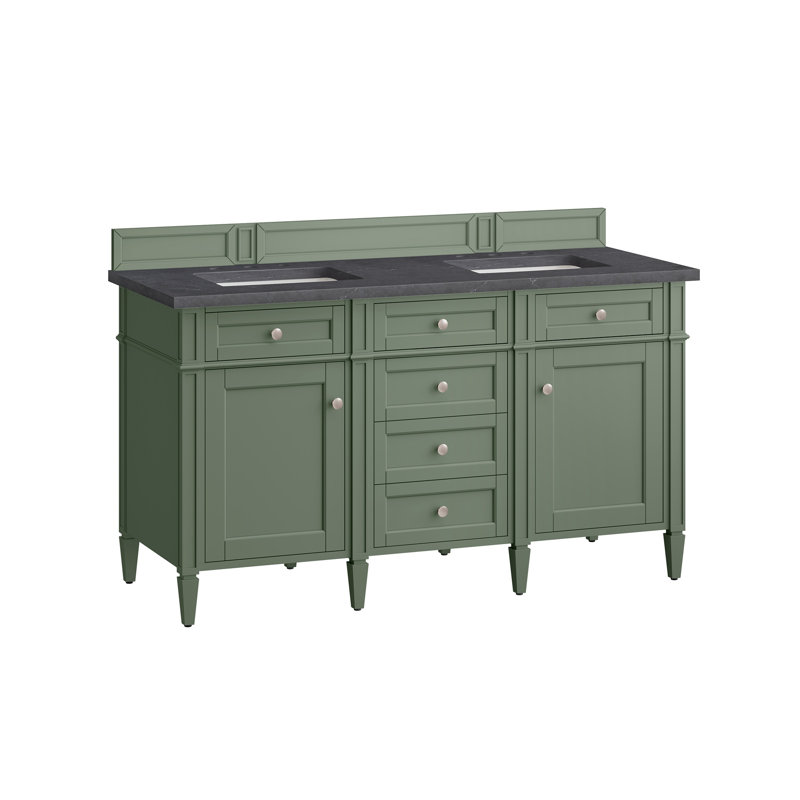 Brittany 60'' W Double Vanity, Smokey Celadon, Charcoal Soapstone, 8" Widespread