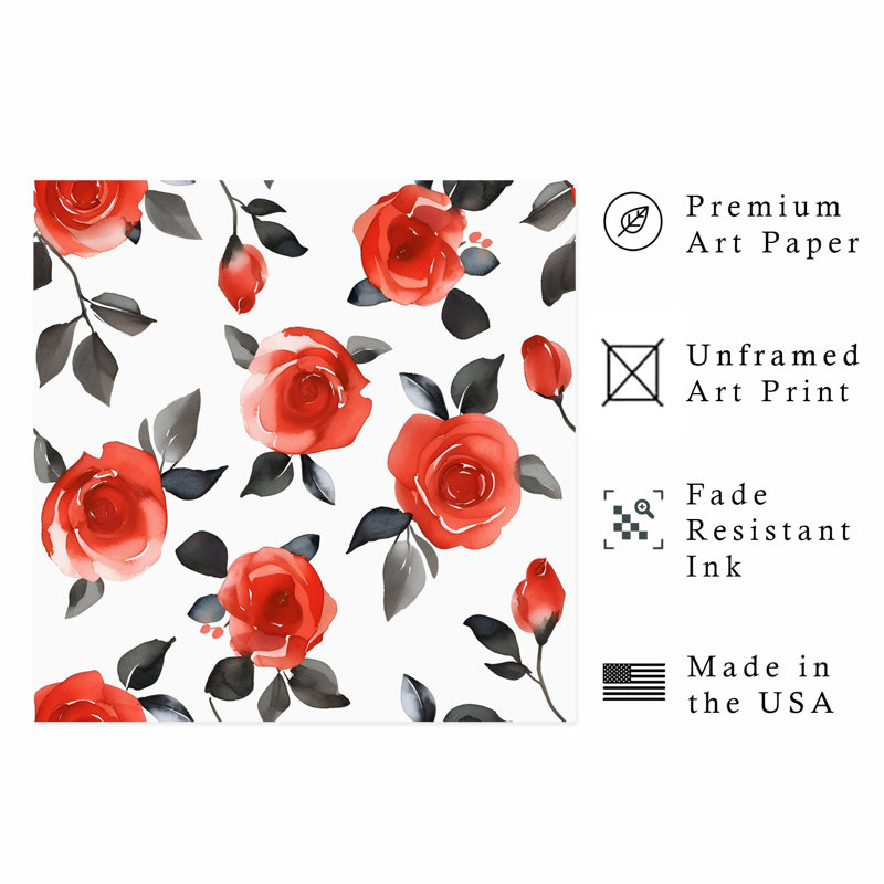 Fleurs rouges et roses, impression non encadrée, H 12 po x l 12 po