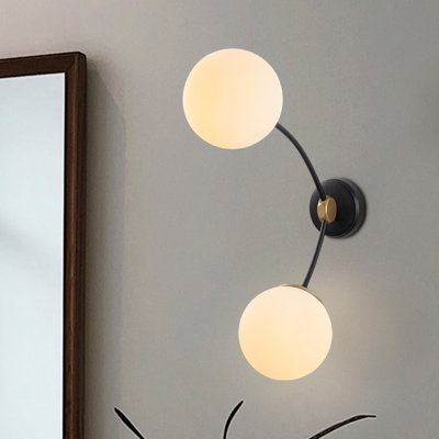 Modern Wall Lamp with Metal Body & Glass Cap, Black & White | 20 x 16.1 x 20.1 inches | 2 x E27 Max 40W Socket | Stylish Scandinavian Design for Hotels & Home Decor | IP20 Rated, Ideal for Novelty Spaces