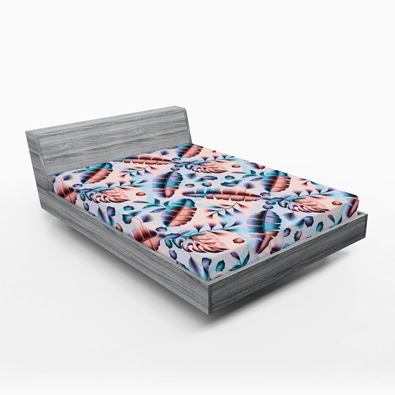 Drap-housse à motif floral Ambesonne, Turquoise, lavande, saumon / floral, Drap-housse grand
