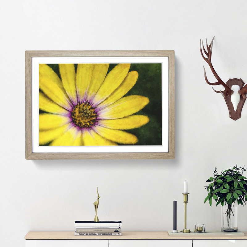 Yellow Gerbera Flower - Picture Frame Painting Print, Oak Framed, 40cm H x 60cm W x 2cm D