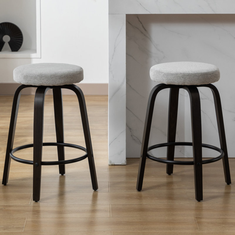 Kaidynn 26 '' Swivel Upholstered Counter Stool with Wood Frame, Gray