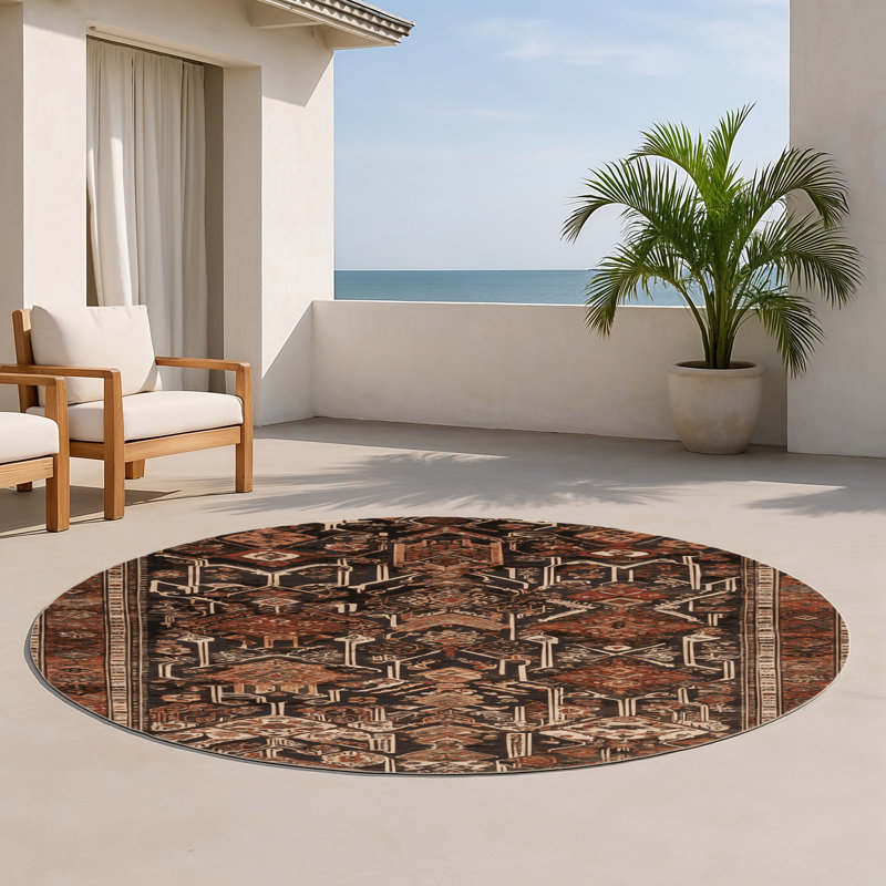 Tapis turc intérieur et extérieur noir, Rond 5 pi