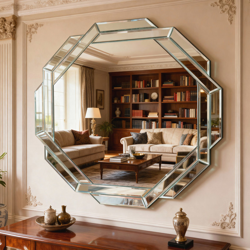 Octagonal Beveled Edge Frameless Wall Mirror for Elegant Home Decor and Enhanced Spatial Depth