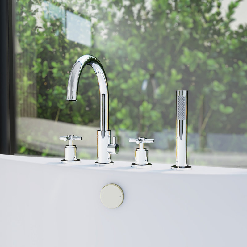 DreamLine Atlantic 12 in. x 8 in. Deck Mounted Tub Faucet with Handshower, Chrome