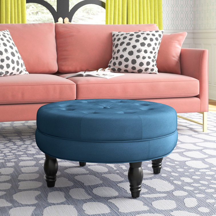 Acree 75cm Wide Velvet Tufted Round Solid Colour Cocktail Ottoman