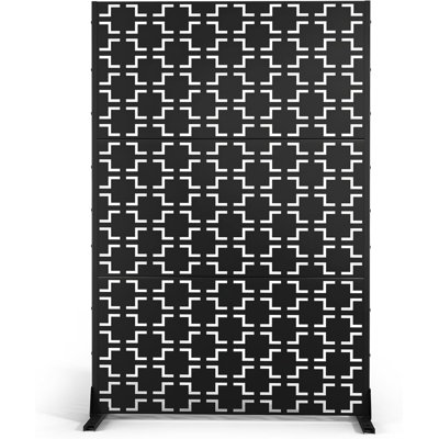 74" h x 47.2" w Metal Privacy Screen with Stand - Decorative Outdoor Room Divider Panels - Freestanding Patio Partition for Deck, Balcony, Garden - Indoor & Outdoor Use (Black Chevron Design)