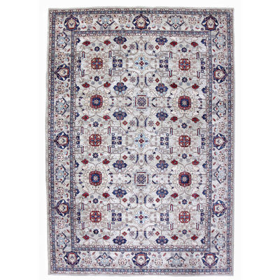 Hand Knotted Wool Area Rug in Silver