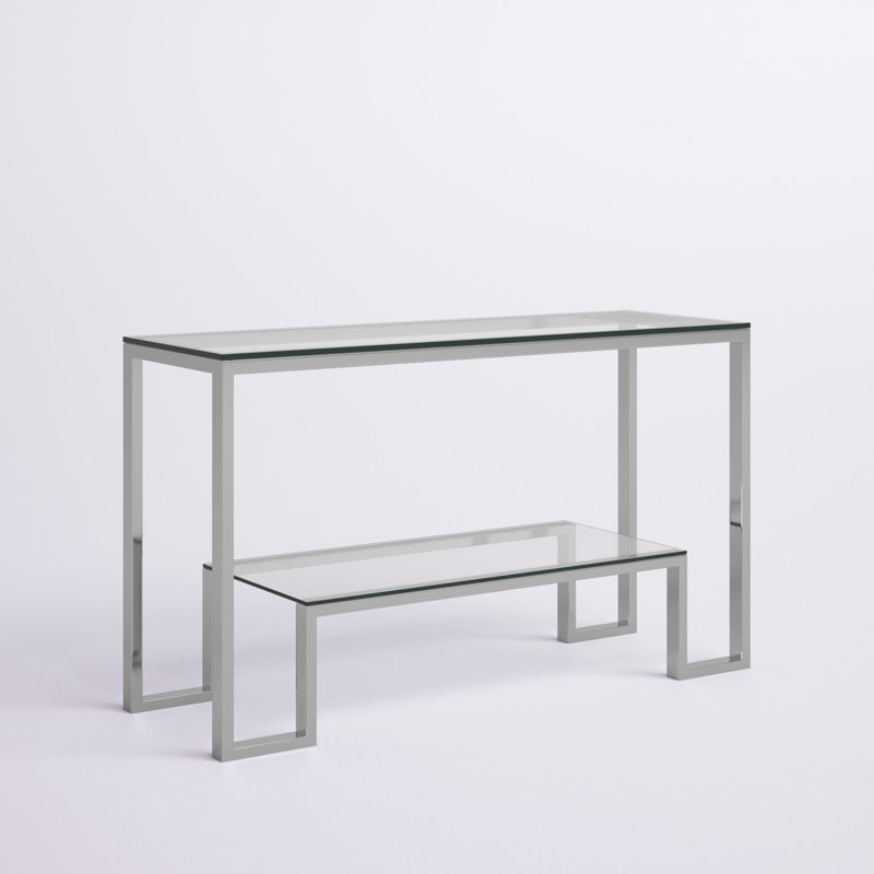 Declan 53'' Glass Top Console Table, High Polish Steel