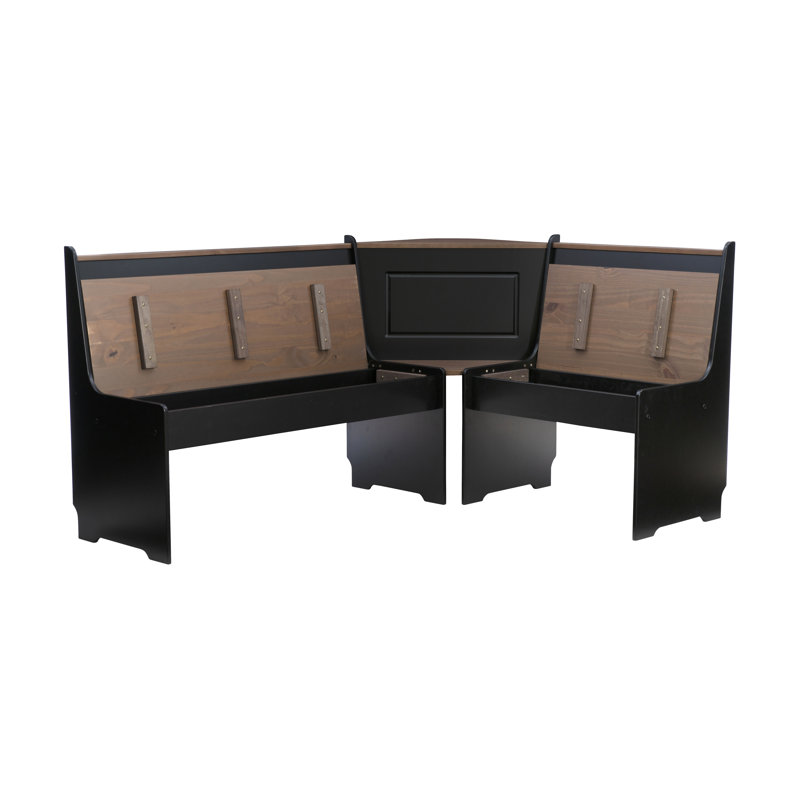Chen 5 – Person Corner Pine Breakfast Nook with Hidden Storage, Black