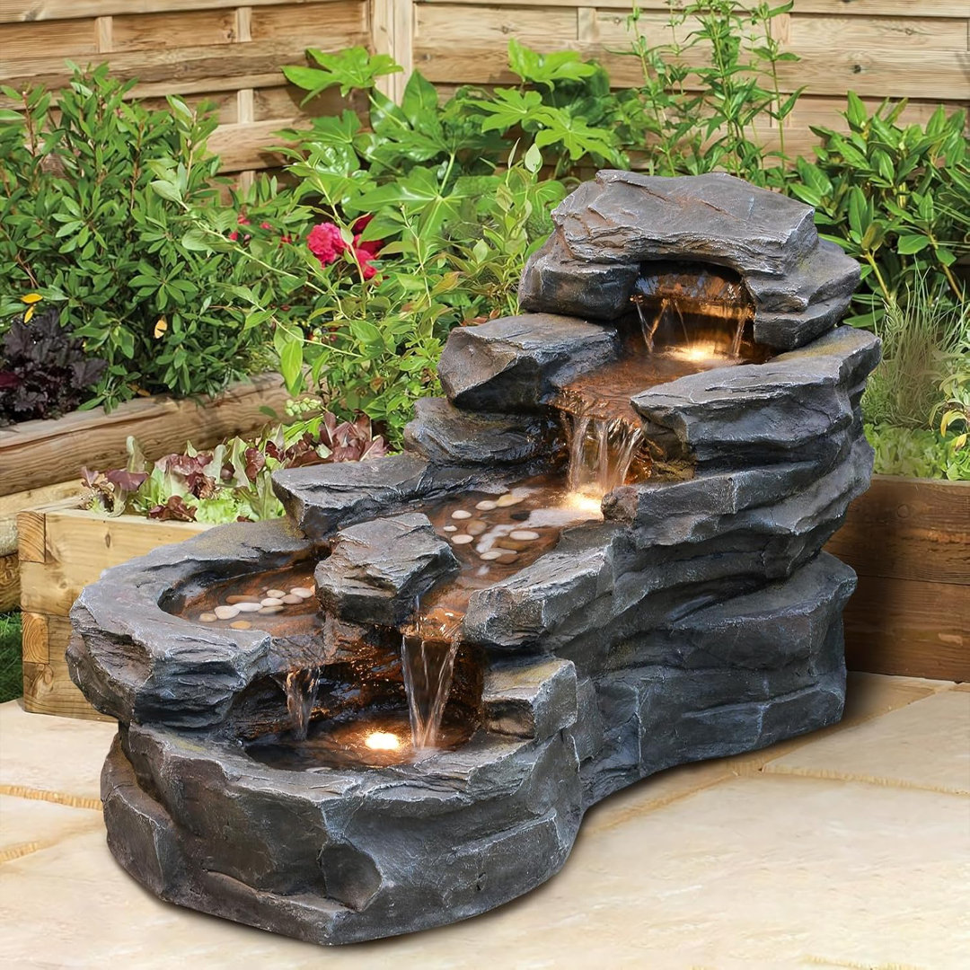 Dorien Hand Crafted Weather Resistant Floor Fountain with Light Millwood Pines