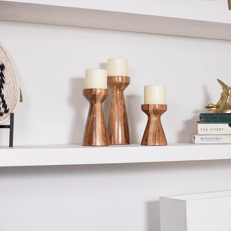 9.5'' H Wood Tabletop Candlestick, Brown