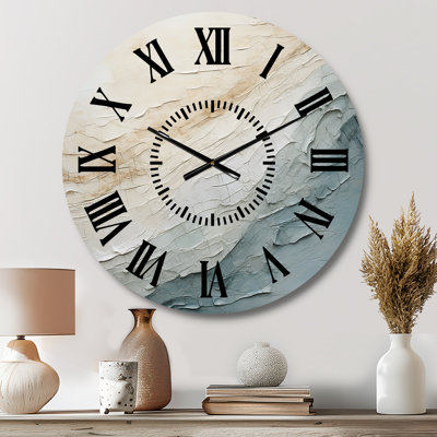 Minimalism Beige And Grey Wave Horizon I - Coastal Minimalism Black Face Wall Clock
