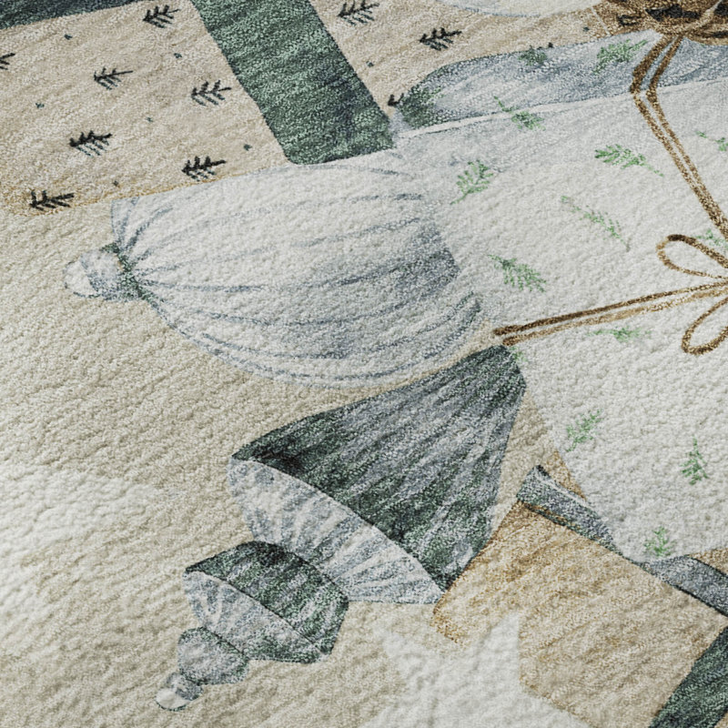 Premium Machine Washable Castillon AMF1825 Stars and Presents Holiday Rug, Runner 2'3" x 7'6"
