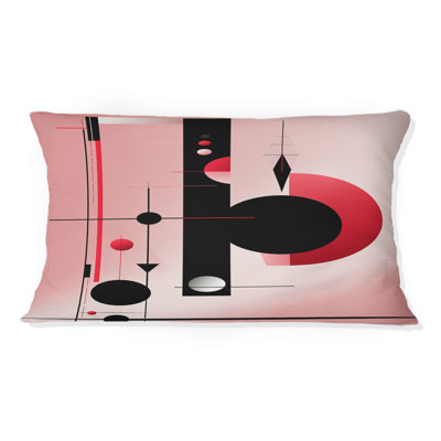 Coussin décoratif à imprimé géométrique abstrait géométrique en noir et rose