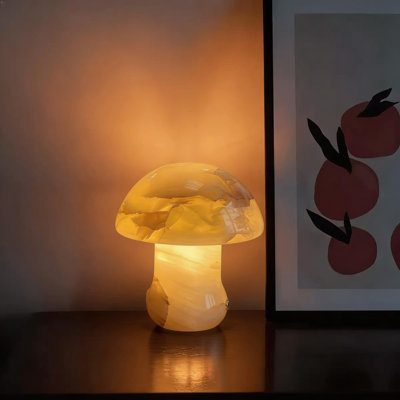 Natural Jade  Mushroom Table  Lamp – 3-Color Dimmable LED, Brightness Adjustable, Handcrafted Stone Light for Bedroom & Living Room