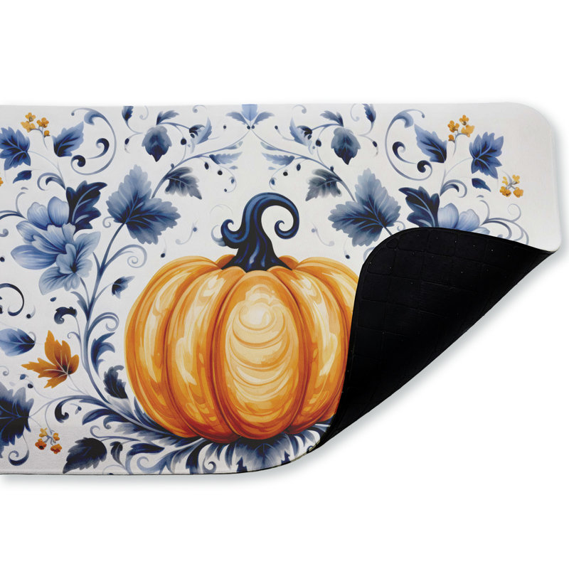 Tapis de sol anti-fatigue imprimé citrouille avec fleurs symétriques, par Creative Studio, 30 po x 18 po