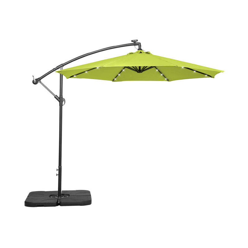 Kinyon 120'' Lighted Cantilever Umbrella with Crank Lift , Counter Weights Included, Lime