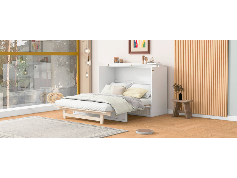 Lit escamotable avec grands tiroirs Murphy, Lit double, Blanc