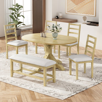 Ensemble de salle à manger moderne 6 pièces avec une table ovale extensible de 60 pouces, une base piédestal, 4 sièges à dossier et 44 bancs pour les pieds de la pièce, chaises larges