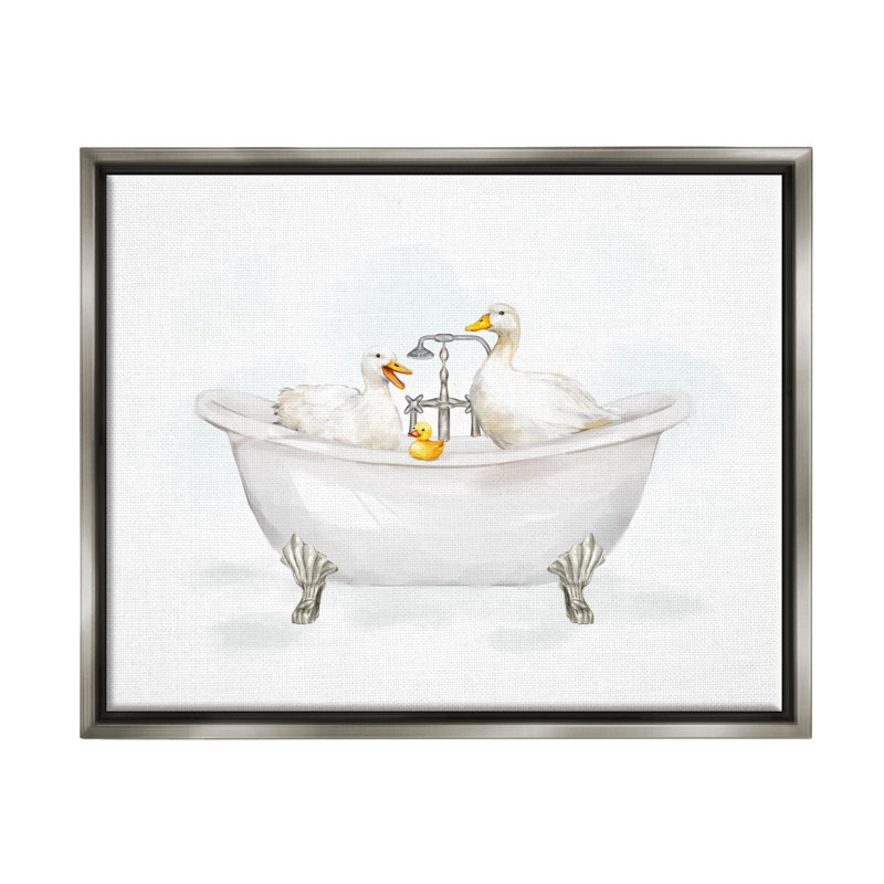" Ducks In Bathtub ", Luster Gray Floater Frame, 17" H x 21" W x 1.7" D