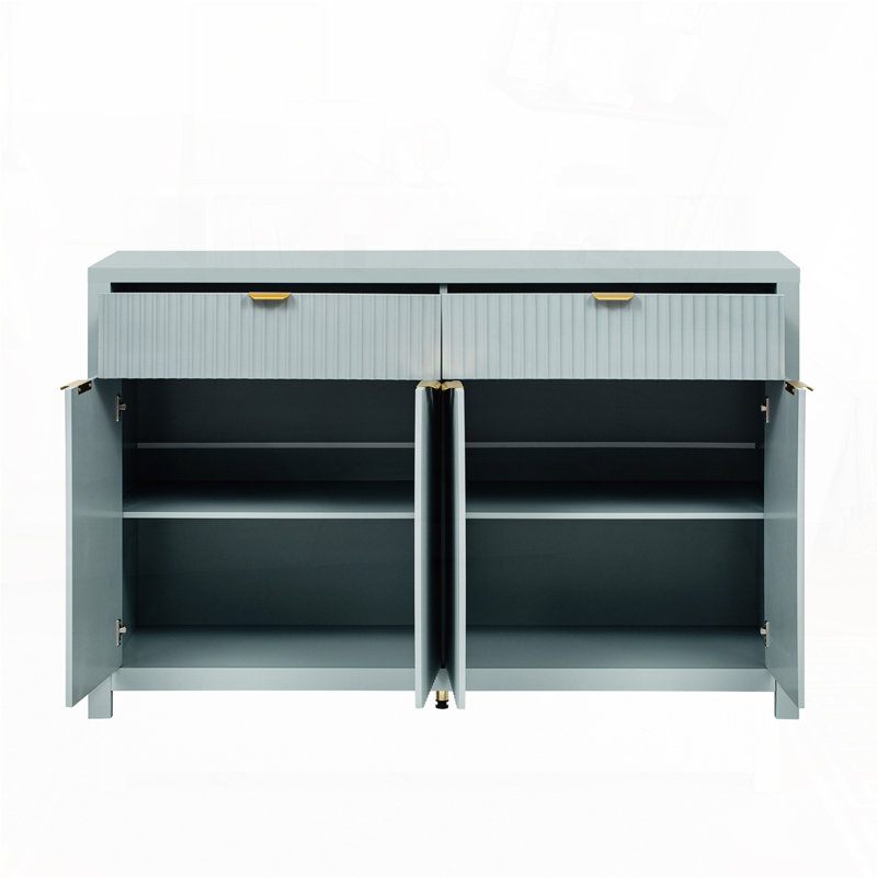 Modern Wave-Pattern Console Table with 2 Drawers and 4 Doors, Cyan