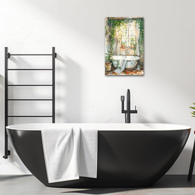 Baignoire avec plantes, art mural 24 po x 36 po
