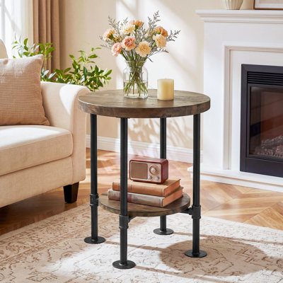 Round End Table with 2-Tier Storage