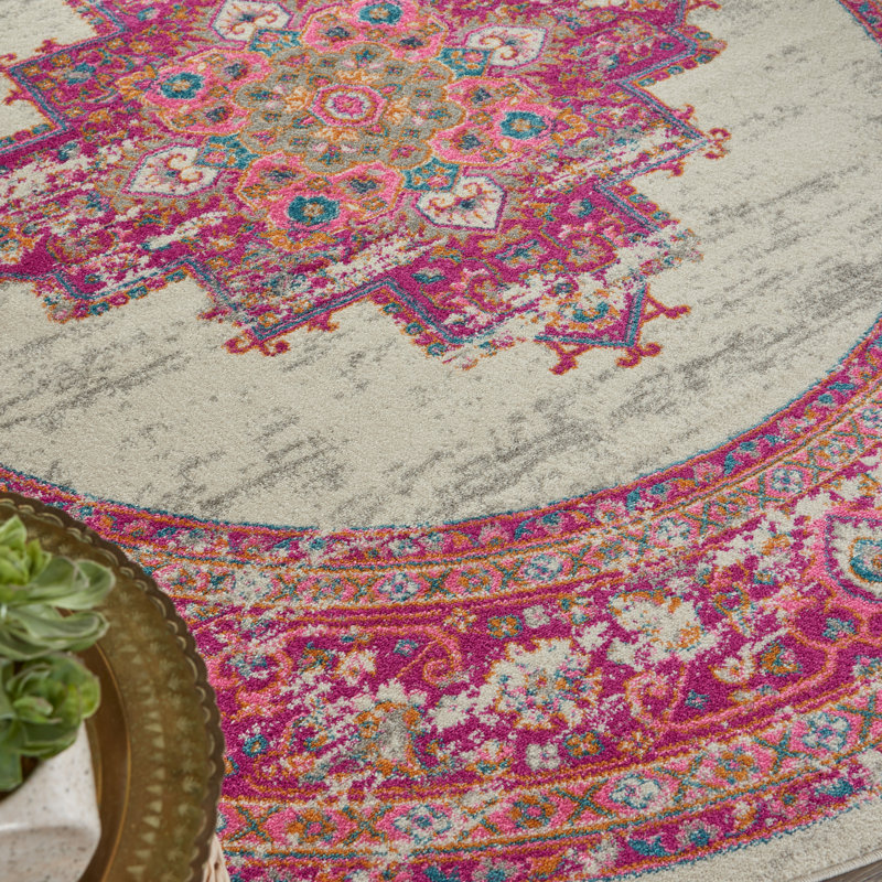 Tapis intérieur oriental ivoire / rose Abbate, Rond 8 pi