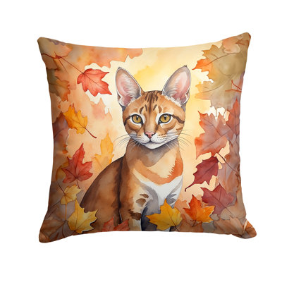 Chausie Cat in Fall Leaves Throw Pillow