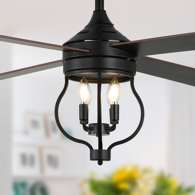 52" Industrial Ceiling Fan with Light Kit and Remote Control, Quiet DC Motor Ceiling Fan for Living Room