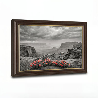 Art mural antique sur toile encadré doré pour le salon, la chambre à coucher, le bureau ou le vestibule - Décoration murale décorative avec fleurs du désert