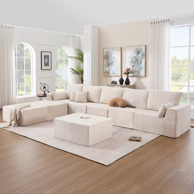 8-Piece Boneless Modular Sectional Oversized U-Shaped Sofa Corduroy Chenille Sectional With Ottoman