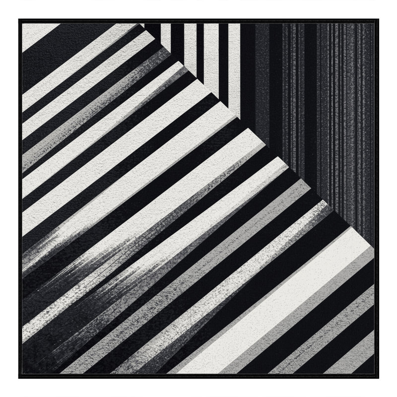 Tapis rayé gris à motif classique lavable à la machine à motifs et textures, Carré 3 pi