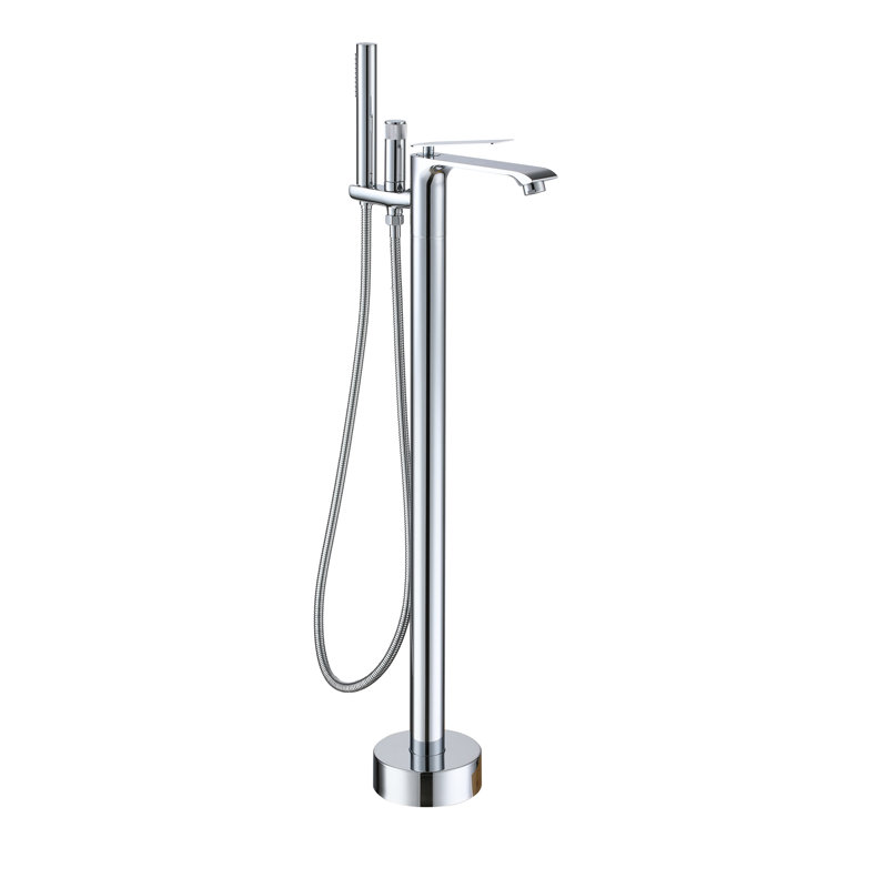Single Handle Free Standing Bathtub Faucet with Diverter and Handshower, Chrome Plated