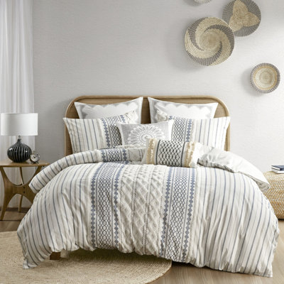 Housse de couette en coton très grand / très grand - chenille, motifs géométriques, sans produits chimiques avec multicolore, 4 attaches de coin, literie chaude et douce
