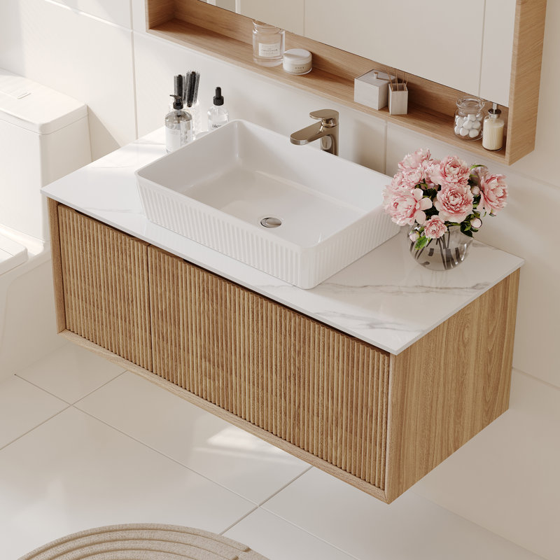 Meuble-lavabo simple 36 po avec lavabo, Jaune / Blanc