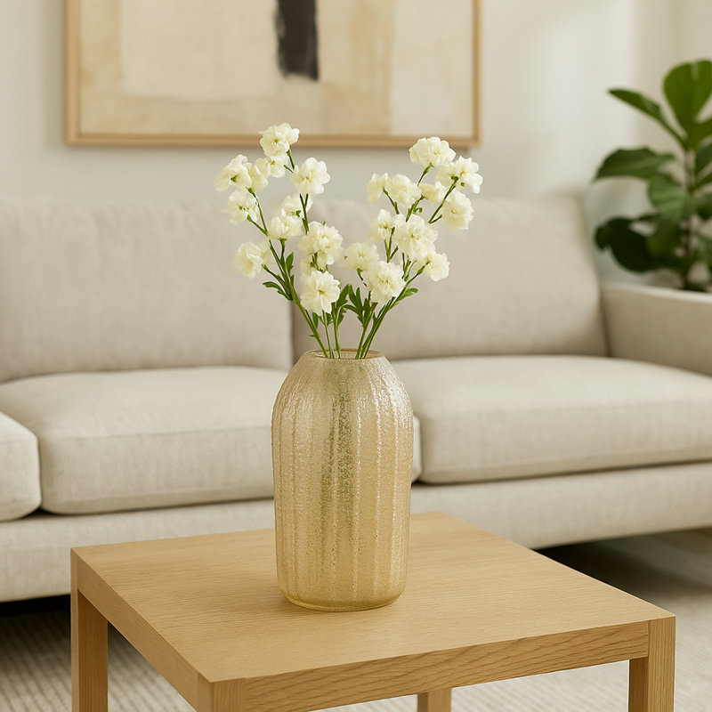 Vase en verre nervuré texturé de style moderne sculpté pour une décoration décontractée, H 12 po x l 6 po x P 6 po