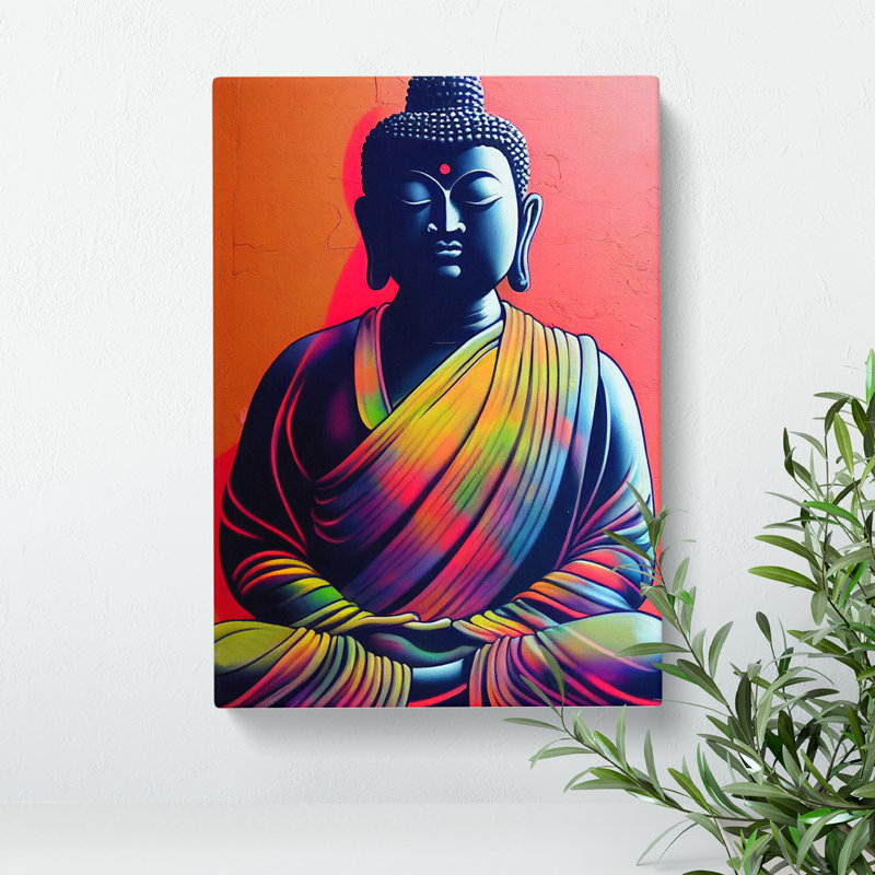Colourful Buddha No.3 - Wall Art, Wrapped Canvas, 50cm H x 35cm W x 3cm D, No Matte