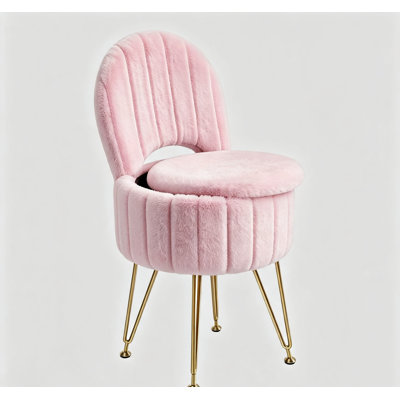 Tabouret de coiffeuse avec rangement, repose-pieds moderne en fausse fourrure avec dossier rabattable, pieds en métal et pieds réglables pour le salon, la chambre à coucher et la salle de maquillage