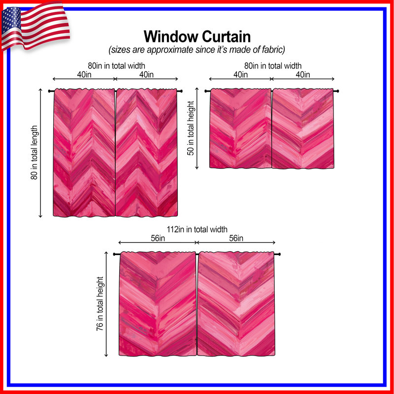 Rideaux de fenêtre en zigzag rose à chevrons obscurcissant et transparent - 2 panneaux, 40 po x 60 po - 2 panneaux