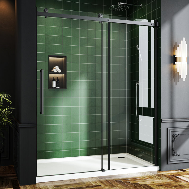 60" W x 72" H Sliding Shower Door Tempered Glass 5/16" with Explosion-Proof Film, Black