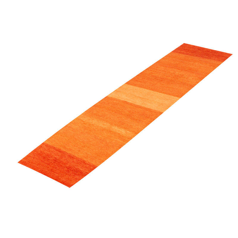 Tapis de couloir orange en laine noué à la main 2 pi 7 po x 10 pi 8 po
