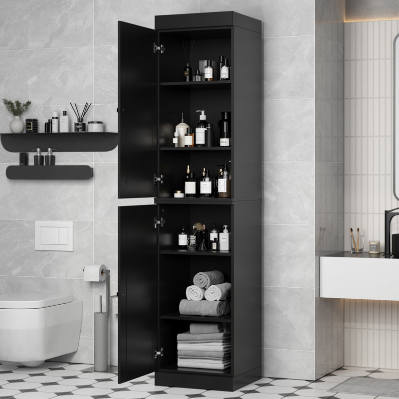 16.5" W Solid Wood Bathroom Cabinet, Black