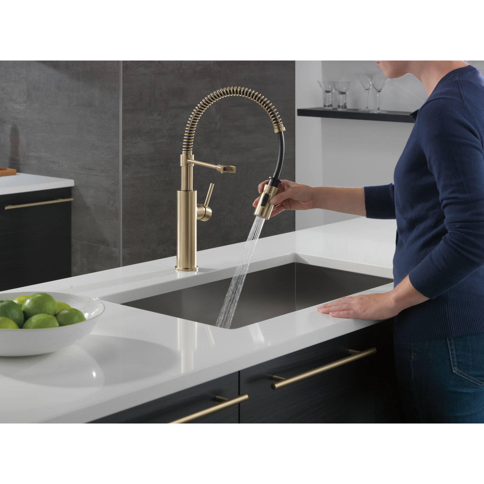 Antoni Commercial Pull-Down Kitchen Faucet, Champagne Bronze